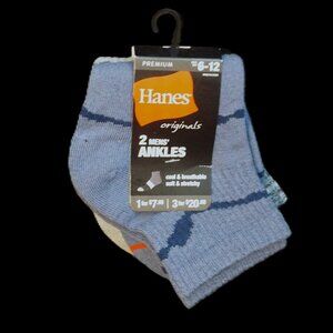 Hanes Original 2 Pair Pack Blue and Gray Ankle Socks Men’s Shoe Sz 6-12
